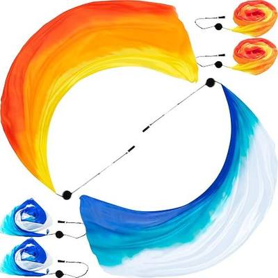Jenaai 4 Sets Belly Dance Colorful Veil Poi Scarf Poi Streamer with Poi Balls Silk Poi for Stage Props