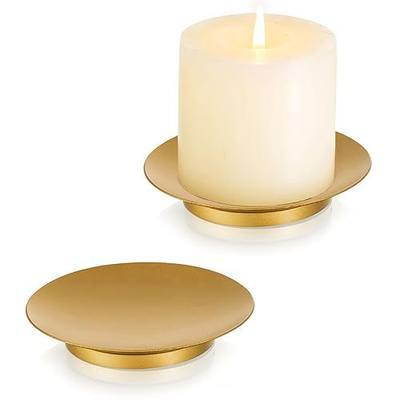 Romadedi Iron Plate Candle Holder - Gold Candle Holders for Pillar Candles, Set of 2 Small Candle Tray Pillar Candle Holder Plate Metal Candle Stand for Coffee Table Decor, Wedding, Party, Home Decor