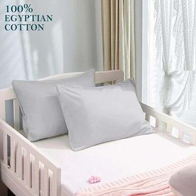 Travel Pillow Case 12x16 Size Set of 2 Piece Toddler Pillowcase 600 Thread Count Envelope Closure 100% Egyptian Cotton Small Mini Baby Cushion Cover Silver Grey