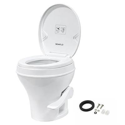 SEAFLO RV Toilet – 18.4" Residential Height, Gravity Flush Foot Pedal, Fits Most RVs (9.5" Rough-In), Soft Close Seat, 2-Bolt Mount, Camper Toilet for Travel Trailer & Motorhome, White, SFRTPH-01-01