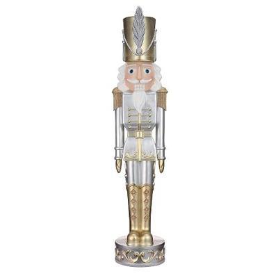 Haute Decor Christmas Nutcracker - Gold and Silver (48 Inch) - 1 Nutcracker | Indoor or Covered Outdoor Use, Solid Resin Construction, Metallic Gold and Silver with Glitter Accents