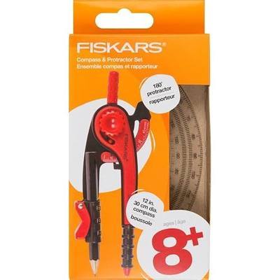 Fiskars Plastic Compass and Protractor Set, Math Geometry Kit for Kids 8+, School Supplies, Includes Pencil, Color Varies