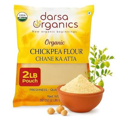 Darsa Organics Chickpea Flour 2 lb - Premium Stone Ground Besan Flour - Gluten Free Garbanzo Bean Flour for Baking and Cooking - Non-GMO Gram Flour, Chemical Free, Vacuum Sealed Bag