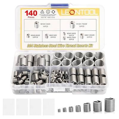 140 Pcs Wire Thread Inserts Kit, Metric Helical Type Coiled Wire | 304 Stainless Steel, M3 M4 M5 M6 M8 M10 M12 Steel Sheath Screw Repair Sleeve, Coiled Spiral Thread Repair, with Storage Box
