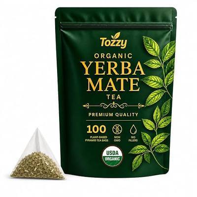 Tozzy Organic Unsmoked Yerba Mate Tea – 100 Count, Plant-Based Pyramid Tea Bags – Packaging May Vary