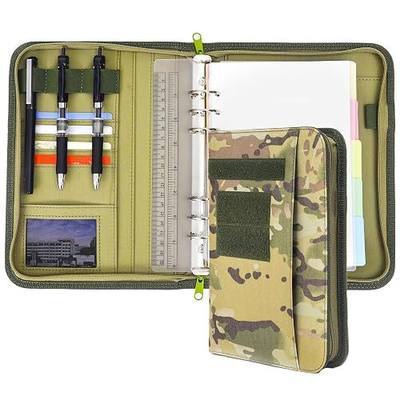 Military Padfolio Ring Binder, A5 Army Notebook Cover Zippered Organizer | A5 Folder Tactical Notebook Cover, Zippered Portfolio Organizer for Men, 6 Ring Binder Organizer Military Notebook Cover