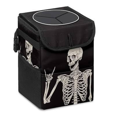 Goth Skull Car Trash Can with Lid, Collapsible Reusable Waterproof Car Organizer with Storage Pockets