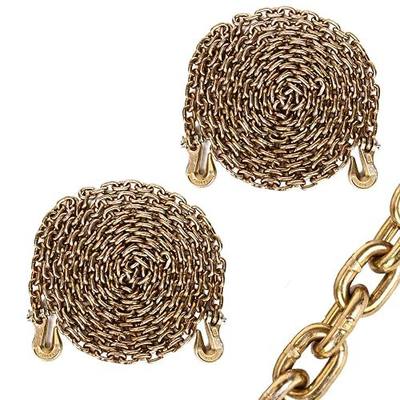 Aain 2 Pack Grade 80 Chain 5/16" x 20" Heavy Duty Chain with G70 Safety Grab Hooks Logging Chain 4,900 lbs Safe Working Load for Load Tie-Down Fixed Cargo Flatbed Truck Trailer Chain