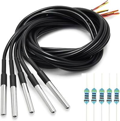 WWZMDiB 5 Pcs DS18B20 Temperature Sensor Probe High-Accuracy Waterproof Equipped with 5 Pcs 4.7K resistors for Arduino Raspberry Pi DIY