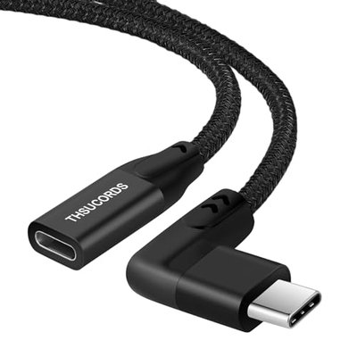 Thsucords 100W USB C Extension Cable 10FT, 10Gbps 90 Degree Right Angle USB C 3.2 Male to Female 4K Video Extender Fast Charging Cord Compatible with MacBook,iPad Pro,Nintendo Switch,Steam Deck