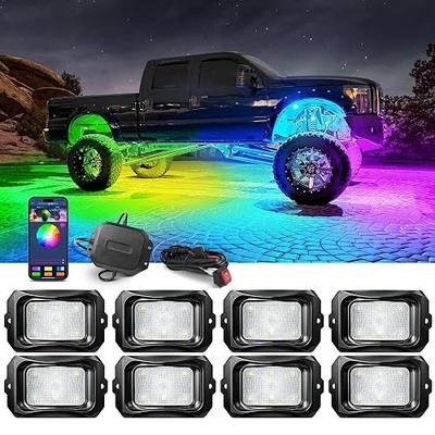 MICTUNING C2 Max RGB+IC Chasing Color Rock Lights - 8 Pods Underglow Lighting Kit, Dynamic Lighting Modes, Extensible Up to 24 Pods with Stable APP Control, IP68 Waterproof, DIY Effect
