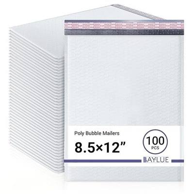 Bubble Mailers 8.5x12, Self Seal Poly Padded Envelopes #2, 100 Pack Bulk | Fits 8.5x11 Documents & Photos,No Tape Needed,Cushioned Protection,Water-Resistant Poly,For Small Business Shipping