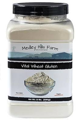 Vital Wheat Gluten By Medley Hills Farm 1.5 lbs. in Reusable Container - High in Protein - Vegan - Non GMO - Keto Friendly - Make Seitan - Great Vital Wheat Gluten for Bread Making