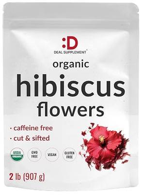 Dried Organic Hibiscus Flowers, 2 Pounds – Cut & Sifted Whole Leaves – Loose Leaf Flower Source – Raw Flavor & Aroma, Great for Refilling Tea Bags – Caffeine Free, No Sugar, Non-GMO