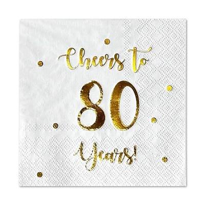 Cheers to 80 Years Cocktail Napkins | Happy 80th Birthday Decorations for Men and Women and Wedding Anniversary Party Decorations | 50-Pack 3-Ply Napkins | 5 x 5 inch folded (White)