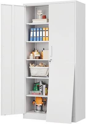 Wide & Deep Metal Storage Cabinet with 2 Doors and 5 Adjustable Shelves,White Locking Metal Cabinet,Large Garage Storage Cabinets,Lockable Tall Pantry Cabinets for Home,Office,Garage,Shop 72x36x18