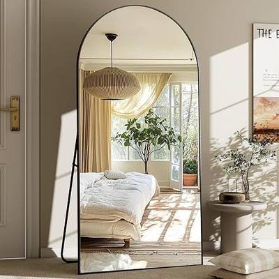 GLSLAND 30x71 Arched Full Length Mirror, Large Full Body Floor Mirror Black | Aluminum Alloy Frame Shatterproof Glass, Free Standing Leaning Hanging Mounted Mirror for Bedroom, Living Room, Dressing Room