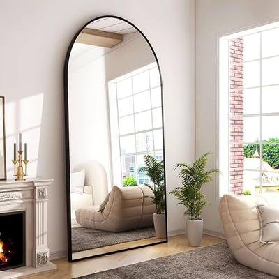 GLSLAND 76"x34" Arched Full Length Mirror Large Full Body Mirrors, Black | Aluminum Alloy Frame Oversize Freestanding Mirror for Leaning Hanging, Wall Mounted Mirrors for Bedroom Living Room