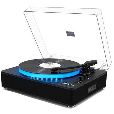 LP&No.1 Record Player with Built-in Stereo Speakers, LED Control, 3-Speed Belt-Drive Vinyl Turntable with USB Playback & Recording, Wireless Input & Output, Auto Stop, Pitch Control | Black