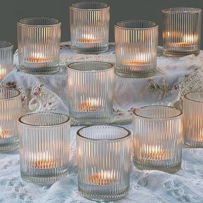 24 Pack Votive Candle Holders, Glass Tea Lights Candle Holder for Wedding | Thickened Glass 2x2.5 Inch Candle Holders, Reusable Durable Elegant Ribbed Vintage Votives For Centerpieces Party Table Decor