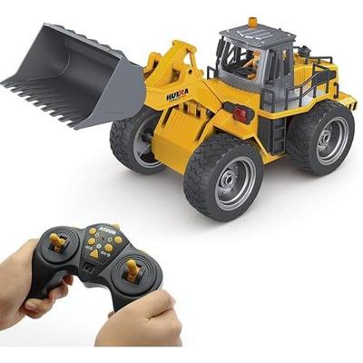 Fistone RC Front Loader, 4WD Alloy Shovel Loader Tractor, 9 CH 2.4Ghz RC Bulldozer Construction Vehicle Radio Control Tractor Truck Toy with Lights for Kids Age 8-12 Years Old
