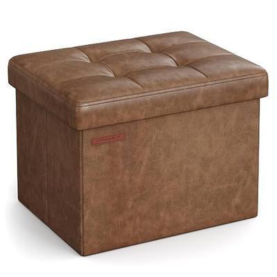 SONGMICS Small Folding Storage Ottoman, Synthetic Leather, Coffee Brown | Foot Rest Stool, Cube Footrest, 12.2 x 16.1 x 12.2 Inches, 286 lb Capacity, Bedroom, Dorm, ULSF100K01