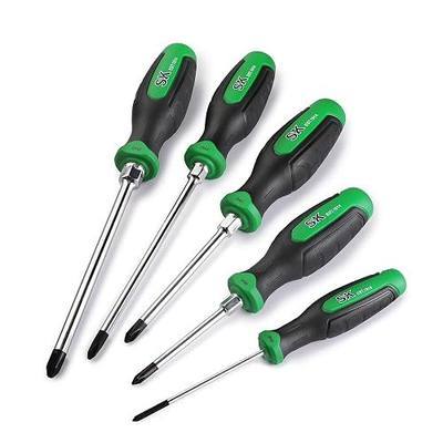 SK 5-Piece Phillips Screwdriver Set, Magnetic Screwdriver Set, S2 Steel | Heat-Treated Chrome Plating Shaft, Black Oxide Tip, SureGrip Handle