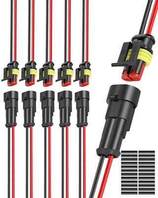 2 Pin Wire Connector 16 AWG Waterproof Automotive Electrical Connectors 2 Wire Plug Connector Male and Female Wire Connectors with Heat Shrink Tubing for Car Truck Boat, 6 Kits