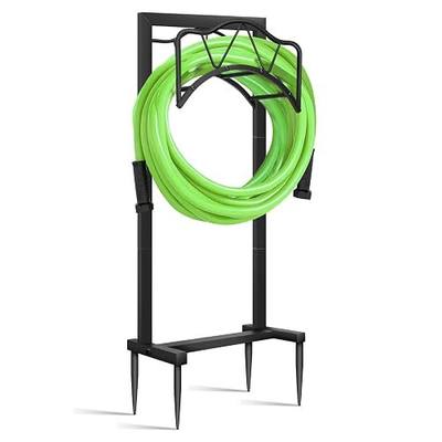 Freestanding Outdoor Garden Hose Holder, Heavy Duty Metal Storage Stand with 4 Spikes, Space Saving Organizer for Patio, Lawn, Backyard, Holds up to 150ft Hose, Black