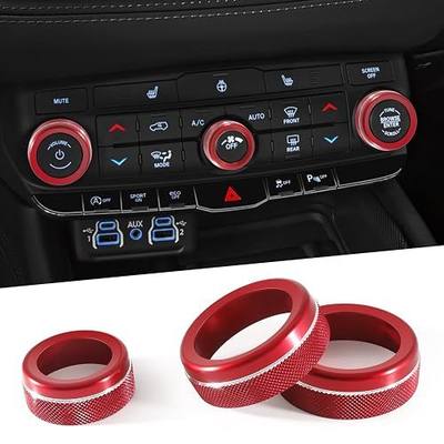 for Dodge Durango Knob Cover 2021 2022 2023 2024 2025 2026 | Air Condition Decorated Button, Knob Covers AC Switch Volume Tune Controller, Aluminum Alloy Trim, 3Pcs, Red
