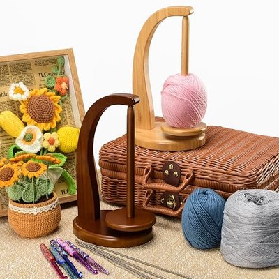 Yarn Holder for Knitting and Crocheting,Crochet Gift for Knitting Lovers,Wooden Yarn Spinner for Crochet by Artowell (Original Bamboo Color)