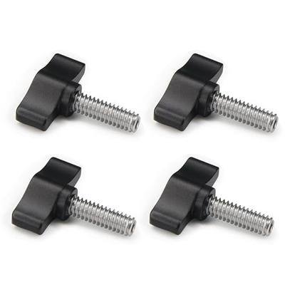 4pcs 1/4"-20 x 3/4" Thumb Screw Stainless Steel Standard/Coarse Thread Black Aluminum Knob