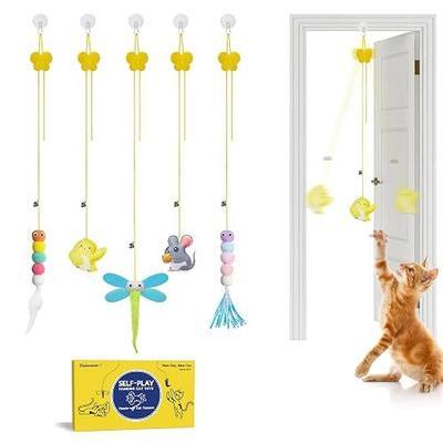 Potaroma Interactive Cat Feather Toys 5 Pcs, Cat Teaser Retractable Hanging Indoor Kitten Play Chase Exercise, Mental Physical Stimulation for All Breeds and Species | Retractable Hanging Cat Toys, Indoor Kitten Play Chase Exercise, Mental Physical Stimulation for All Breeds