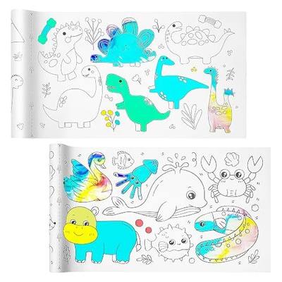 Drawing Roll Paper, 2 Rolls Children's Coloring Paper Rolls, Sticky Paper,DIY Painting Drawing Color Painting Gifts,11.8" x 118"Sticky Rolls(Dinosaur/Animal)