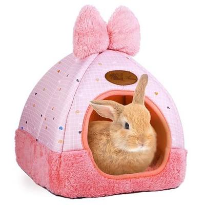 Bunny Bed Hideouts House Ferrets Rats Hedgehogs Chinchilla Cage Accessory for Rabbit Guinea Pig Hamster Cozy and Warm Rabbit Bed with Cute Bowknot Rabbits Hamster Bunny (Pink)