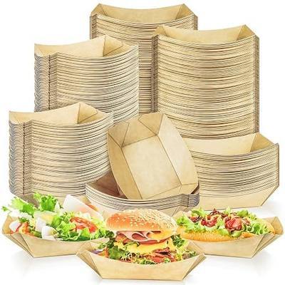 200 Pack 2lb Kraft Paper Food Trays Disposable Paper Boats, Heavy-Duty Food Boats, Paper Food Serving Boat Tray Basket for Snacks Popcorns BBQ Sandwich Burgers Hot Dogs Tacos Fries Nachos