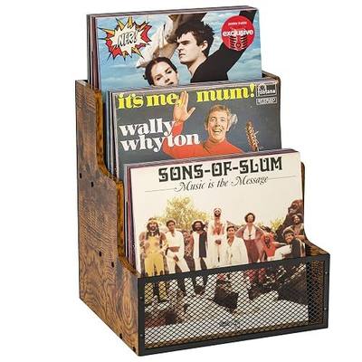Yuzehuaza Vinyl Record Storage,Stepped 3 Tier LP Vinyl Record Crate,Vinyl Record Album Holder,Holds up to 60 Records,Desktop Metal & Wooden Record Box Case Crate