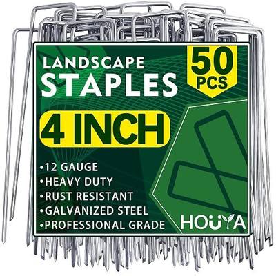 50 Pack Landscape Staples 4 Inch 12 Gauge Garden Stakes Galvanized Garden Staples Pins Anti-Rust Ground Stakes for Weed Barrier, Irrigation Tubing, Yard Lawn, Landscape Fabric