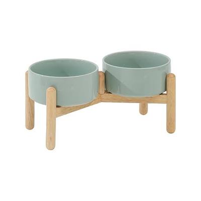 Havniva Elevated Dog Bowls Ceramic Dog Bowls with Stand, Dog Food Bowl | 6.1” Raised Dog Bowls with Non-Slip Wood Stand, Dog Food and Water Bowl Set, Double Dog Feeding Bowls for Small & Medium Dogs