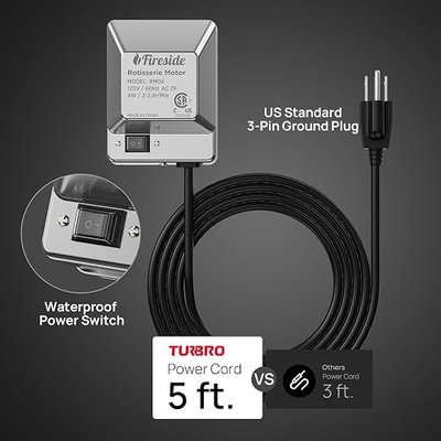TURBRO Universal Stainless Steel Grill Rotisserie Motor, Heavy Duty 4W Replacement Motor with Waterproof On/Off Switch - Supports up to 40 lbs - CSA Certified - Ideal for Outdoor BBQ and Gatherings