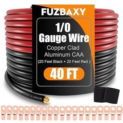 1/0 Gauge Wire 40FT (20FT Red/Black) Copper Clad Aluminum Battery Cable | Value 0 AWG Amp Wiring Kit with Lugs Heat Shrink,Automotive Power Ground Cable for Car, RV Marine & Solar