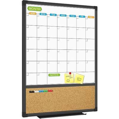 JILoffice Magnetic Calendar Whiteboard & Bulletin Corkboard Combination, Combo Board 20 x 28 Inch, Black Aluminum Frame Wall Mounted Board for Office Home and School with 10 Push Pins