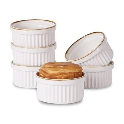 ONTUBE Ramekins- Porcelain Souffle Dish Oven Safe Set of 6 (Brown/White, 8oz)