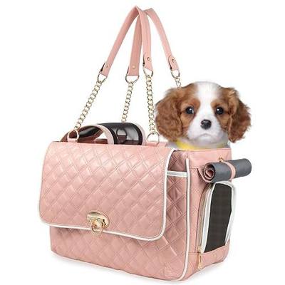 Fashion Dog Purse Carrier for Small Dogs and Cats with 2 Large Pockets PU Leather Pet Carrier Cat Carrier TSA Airline Approved Puppy Kitten Purse Carrier for Travel Hiking Road Trip, Pink