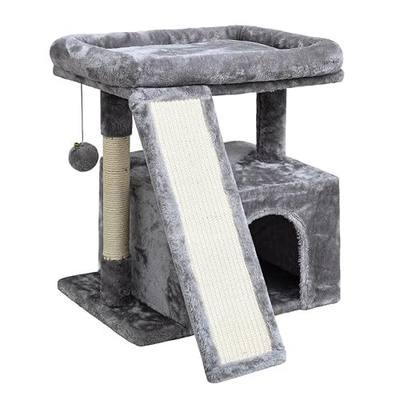 Small Cat Tree for Indoor Cats, Cat Tower with Scratching Post and Board, Cat House with Perch for Kitten, Stable Condo and Stand (Light Grey)
