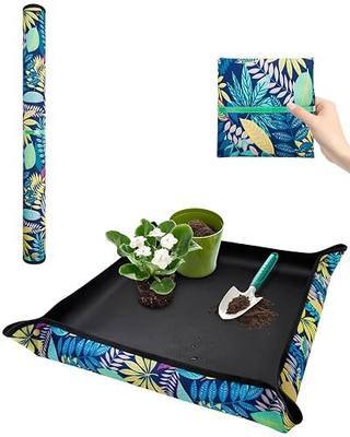 Waterproof Potting Mat for Indoor Plant Transplants, 29.5"x 29.5" Foldable Repotting Mat for Mess Control, Succulent Gardening Tray for Plant Lovers, Birthday Gifts for Women