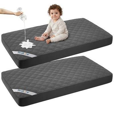 BEDLORE Waterproof Mattress Protector Crib, 2 Pack Soft Gray Mattress Pad, Noiseless Machine Washable Mattress Cover, Ultimate Protection for Your Baby's Crib Toddler Bed (52''x28'')