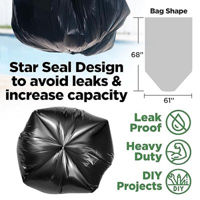 ToughBag 95-96 Gallon Extra-Large Trash Bags, 61x68” Black Garbage Bags, 1.2 Mil Thick (25 COUNT), Heavy-Duty Outdoor 95 Gallon Trash Bags – for Storage, Custodial, Landscape - Made In USA