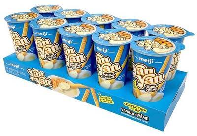 MEIJI Yan Yan Dipping Sticks, Vanilla Crème - 2 oz, Pack of 10 - Cracker Sticks with Fun Animals Phrases