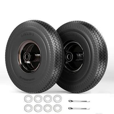 4.10/3.50-4 Flat Free Tire, 10 Inch Solid Tires with 5/8" Axle Bore Hole, for Go Kart Wheels, Hand Truck Wheels, Gorilla Cart Tires, Dolly Wheels Replacement, 2 Pack Black Sets